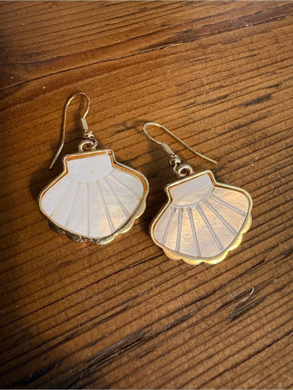 Gold-Trim White Shell Drop Earrings - Women's Jewelry